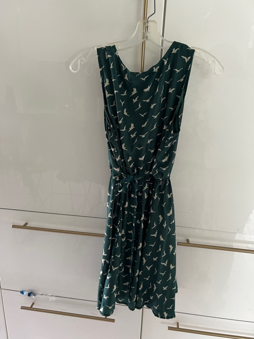Forest Green Sleeveless Bird Print Dress - Picture 3 of 4